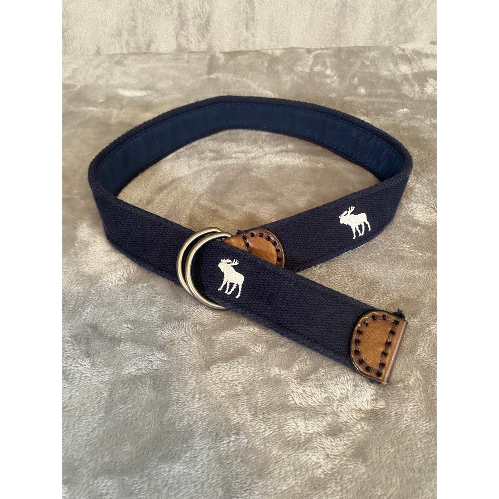 Abercrombie Kids Belt Boys 4-6 Navy Blue D-Ring Canvas Leather Moose 2K3719